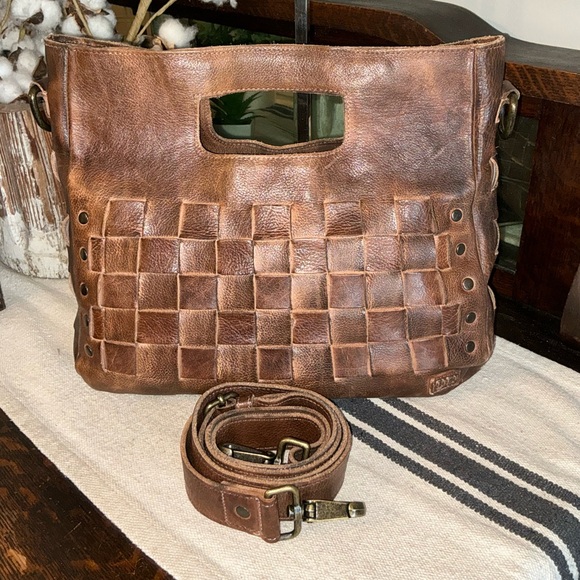 Bed Stu Handbags - Bed Stu Orchid Woven Leather Handbag Crossbody Bag Teak Brown Retail $280